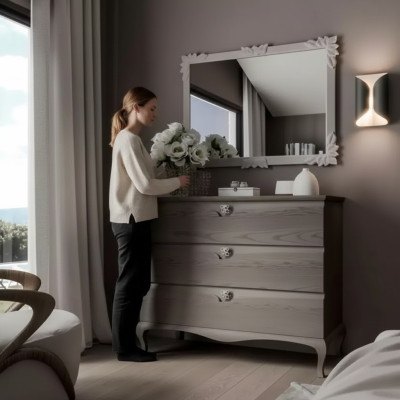 Dresser Mirror Cabinet Luxury Dressers Shelf Console Furniture Set 2-piece.