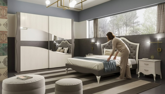 Design beds, bedroom bed, 2x nightstands, modern luxury furniture 3-piece set
