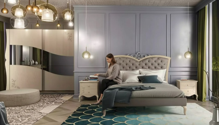 Bedroom bed 2x bedside tables luxury complete sets furniture room 4-piece set.