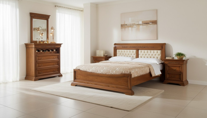 Bed Bed 2x Nightstands Wood Design Beds Bedroom 5-piece Sets