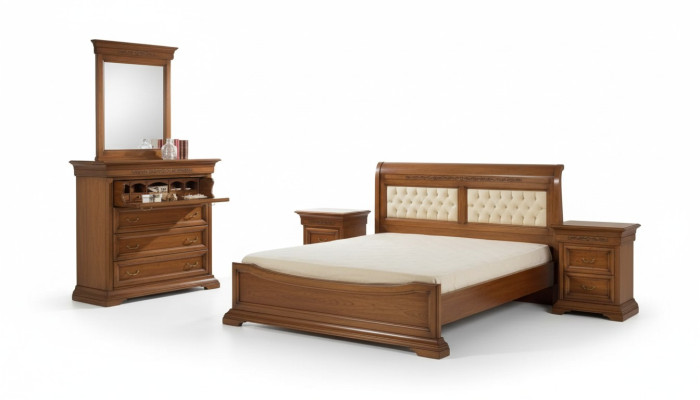 Bed Bed 2x Nightstands Wood Design Beds Bedroom 5-piece Sets