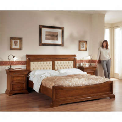 Bedroom complete bed 2x nightstand set luxury furniture 3-piece. Brown