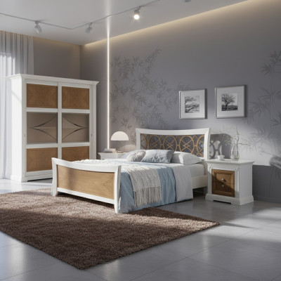 Bedroom furniture 3-piece set bed solid wood nightstands 2x wooden beds