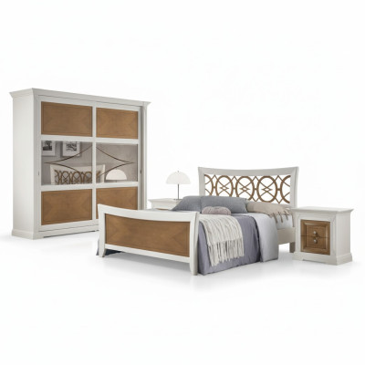 Bedroom furniture 3-piece set bed solid wood nightstands 2x wooden beds