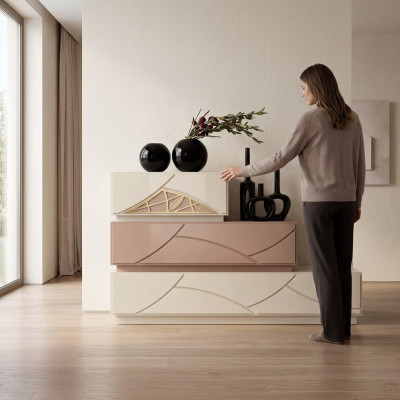 Italian furniture design chest of drawers modern beige luxury wood furniture new