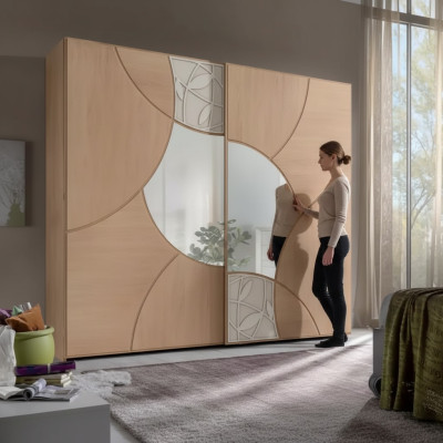 Wardrobe with sliding doors bedroom wood closet brown mirror