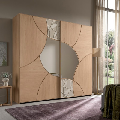 Wardrobe with sliding doors bedroom wood closet brown mirror
