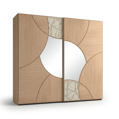 Wardrobe with sliding doors bedroom wood closet brown mirror