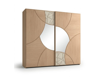 Wardrobe with sliding doors bedroom wood closet brown mirror