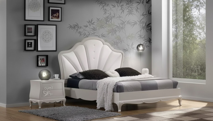 Bedroom 3-piece set bed 2x nightstands modern design gray beds
