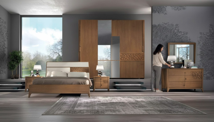 Bedroom set 6-piece luxury bed 2x nightstands wardrobe wood new