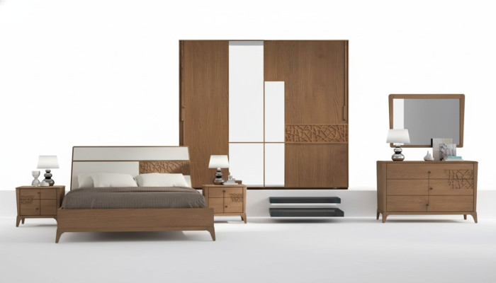 Bedroom set 6-piece luxury bed 2x nightstands wardrobe wood new