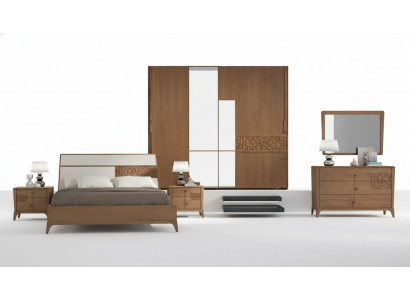 Bedroom set 6-piece luxury bed 2x nightstands wardrobe wood new