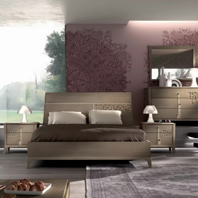 Bed Bedroom Sets Designer Luxury Complete 2x Nightstands 3 pcs.
