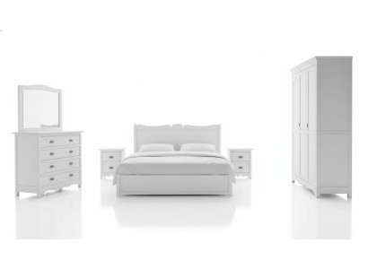 Modern bedroom bed, 2x nightstands, dresser, wardrobe set