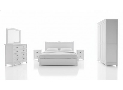 Modern bedroom bed, 2x nightstands, dresser, wardrobe set
