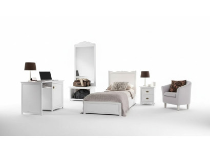 Bedroom bed nightstand desk floor mirror group set 4-piece.