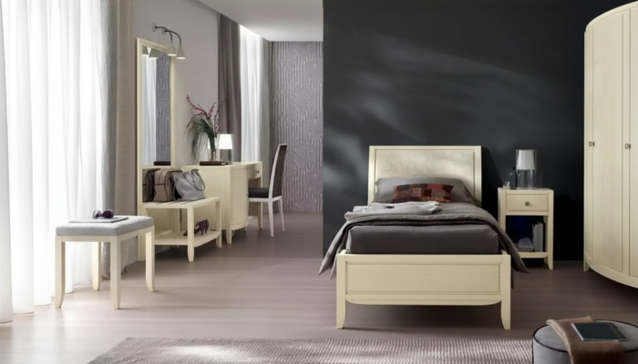 Luxury Complete Bedroom Set Beige Desk Bed Nightstand New