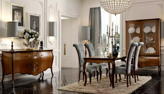 Complete Set Dining Table 4x Chairs Dining Room Set Group Wood Cabinet 7-piece
