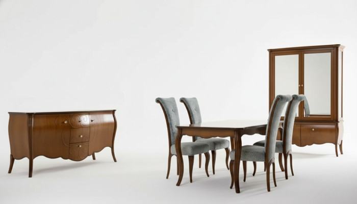Complete Set Dining Table 4x Chairs Dining Room Set Group Wood Cabinet 7-piece