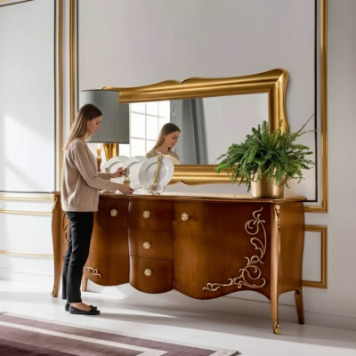 Sideboard Italian Furniture Mirror 2-piece Cabinet Sideboard Wardrobe Wood