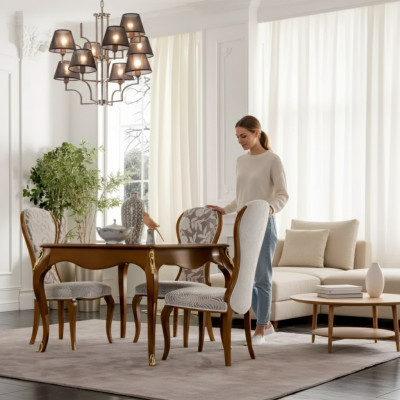 Luxury Dining Room Set Brown Suite Classic Table 4x Chairs Set 5-piece