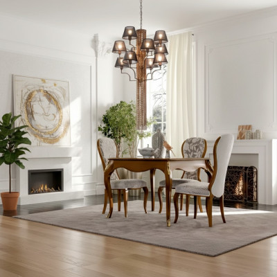 Luxury Dining Room Set Brown Suite Classic Table 4x Chairs Set 5-piece