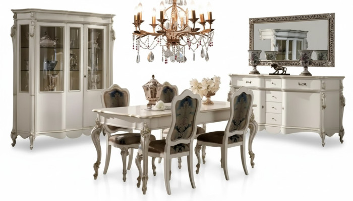 Classic dining table set with 4 chairs, dining room group, table seating group, 8-piece set.