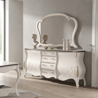 Sideboard with Mirror Living Room Side Cabinet Wooden Furniture Design White New