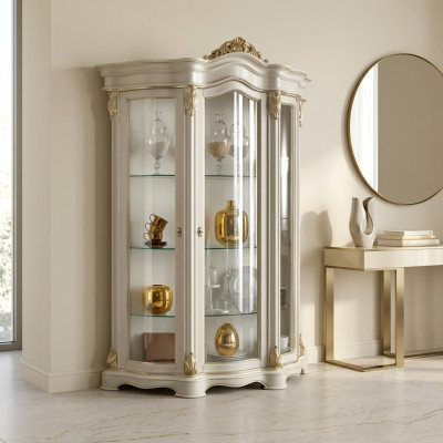 Showcase wooden cabinet classic white cabinets design living room glass