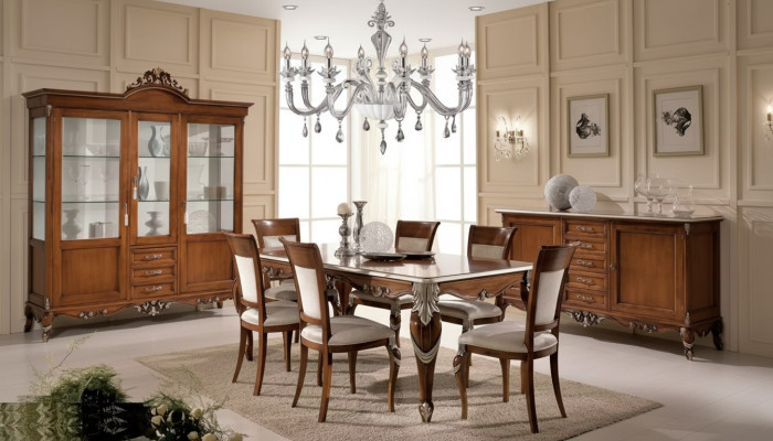 Dining table with 6 chairs, dining room dining set, classic sideboard, 9-piece set