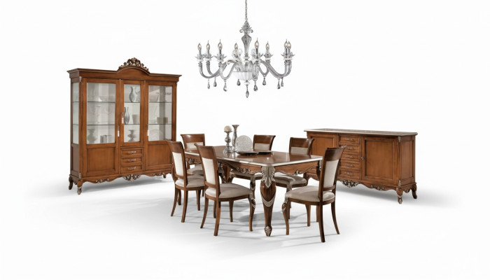 Dining table with 6 chairs, dining room dining set, classic sideboard, 9-piece set