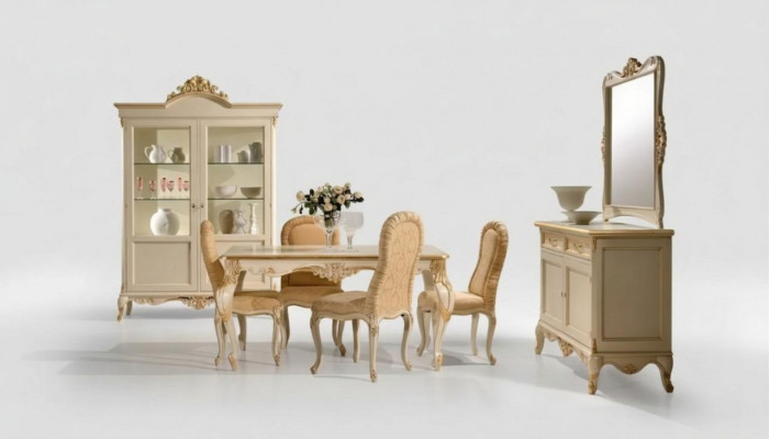 Dining table with 4 chairs dining room set, dining group wood 8-piece set.