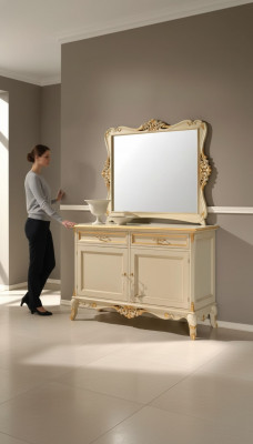 Luxury Sideboard Mirror 2-piece Sideboard Living Room Design Furniture Beige