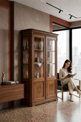Italian furniture design wood classic style display cabinet shelf