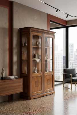 Italian furniture design wood classic style display cabinet shelf