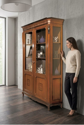 Luxury Cabinet Wood Furniture Display Shelf Design Classic Glass Cabinet