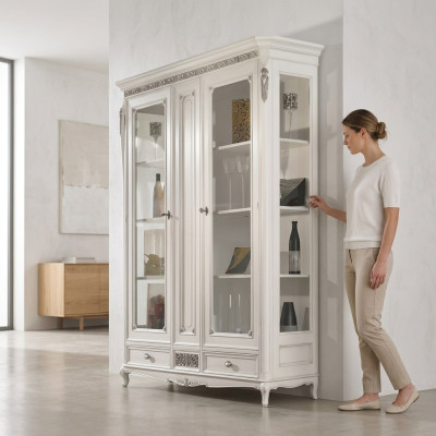 Classic display cabinet living room showcase cabinet white glass display case new