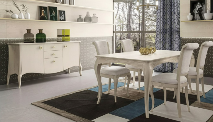Dining Room Set White Dining Table 4x Chairs Sideboard Elegant Design New 6-piece.