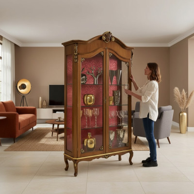 Showcase wood furniture glass cabinet brown display cabinet living room sideboard new