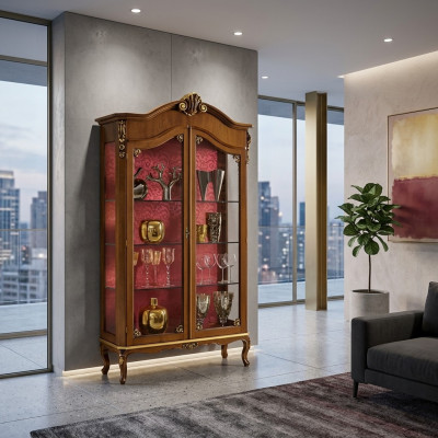 Showcase wood furniture glass cabinet brown display cabinet living room sideboard new