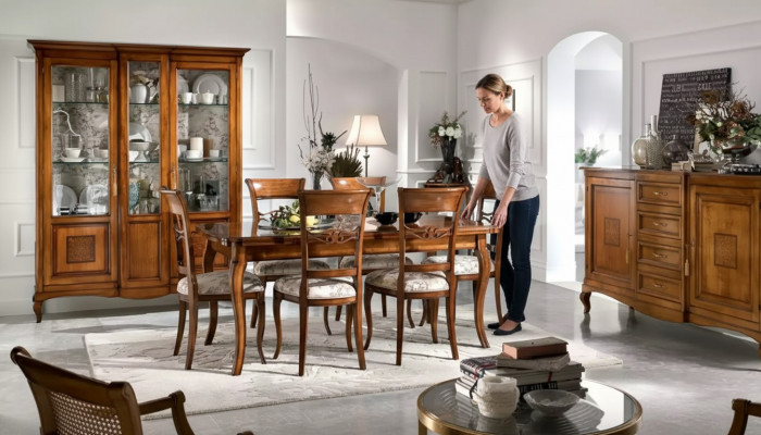 Dining table with 6 chairs dining room dining set wood sideboard 9-piece set