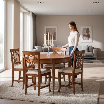 Complete Set Dining Table 4x Chairs Dining Room Set Dining Group Wood Table 5-piece EU