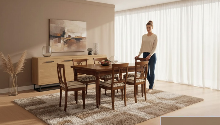 Dining Table, Table Furniture 4x Chairs Set, 7-piece Design Dining Room Set, New