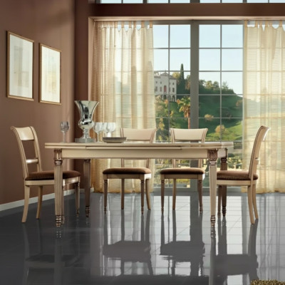 Italian style dining table, 4x chairs, wooden table, dining set, 5-piece design.