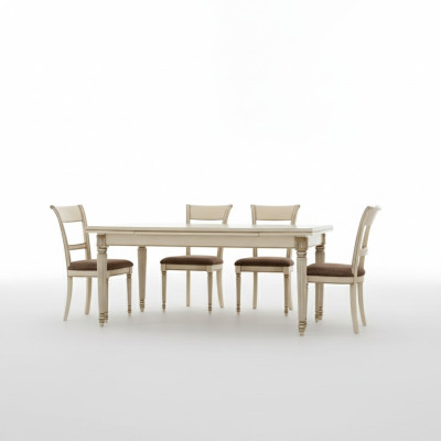 Italian style dining table, 4x chairs, wooden table, dining set, 5-piece design.