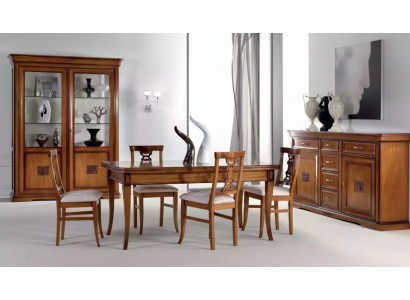 Design dining room set furniture 7-piece wood furniture 4x chairs table display cabinet new