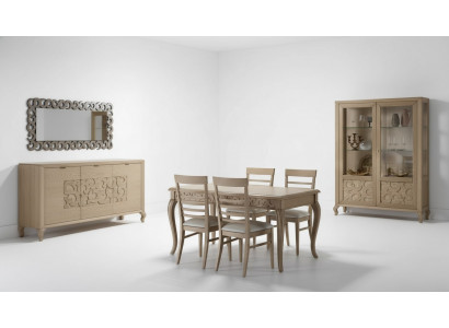 Design dining room set with dining table, 8-piece wood furniture, sideboard, 4x chairs, new.