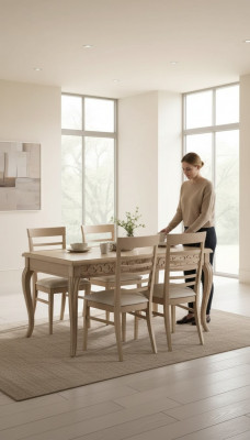 Dining set: Dining table, 4 x chairs set, table classic dining group, 5-piece set.