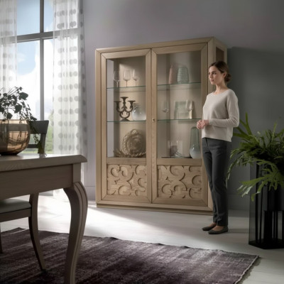 Showcase Wood Glass Cabinet Brown Display Cabinet Living Room Furniture Sideboard New